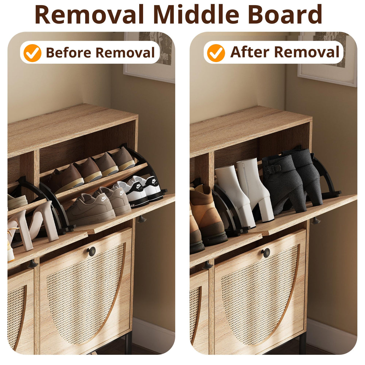 IRONCK Rattan Shoe Cabinet Storage with 4 Flip Drawers, Freestanding Shoe Storage Organizer Cabinet for Entryway, Narrow Shoe Rack Cabinet, Oak IRONCK