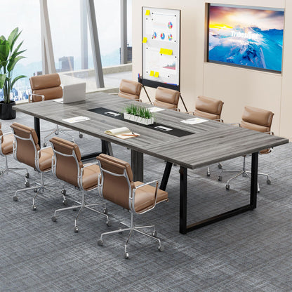 Tribesigns 8FT Conference Table, 94.49 L x 47.24 W x 29.53 H Inches Large Meeting Table Podcast Table for 10 People, Wooden Seminar Training Table with Strong Metal Frame for Office Business - WoodArtSupply