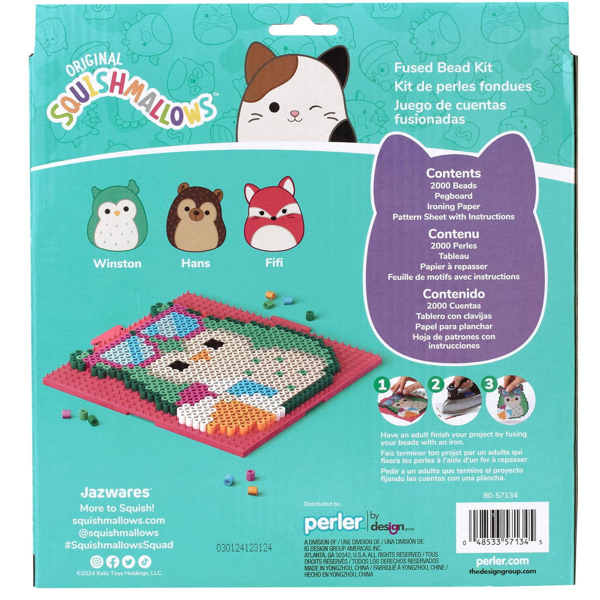 Perler 80-57134 Squishmallows Fused Bead Activity Kit with 3 Unique Projects, Multicolor, 2003 Pieces Perler
