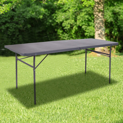 Flash Furniture 6' Rectangular Plastic Folding Event Table with Carrying Handle, Bi-Fold Portable Banquet Table for Indoor/Outdoor Events, Dark Gray - WoodArtSupply