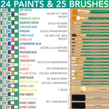 XXL Oil Paint Set - 24 Paints, 25 Brushes, 1 Canvas, and Art Palette - Oil Painting Supplies for Kids and Adults, Paint Supplies Norberg & Linden