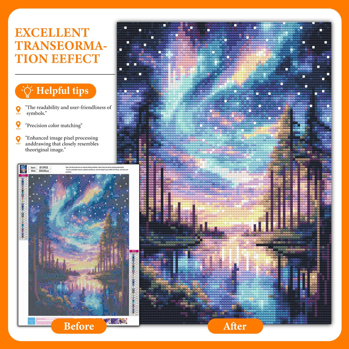 Offito Starry Sky Diamond Art Kits for Adults, 5D Aurora Lake Diamond Painting Kits for Beginners, Fantastic Landscapes DIY Full Drill Dots Gem Art Paint for Home Wall Decor 12 x 16 Inch Offito