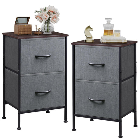 WLIVE Night Stand Set 2, Dresser and Nightstand Sets, Nightstands for Bedroom with 2 Fabric Drawer, End Tables Bedroom Furniture Set, Closet, College Dorm, Dark Grey, Size L WLIVE