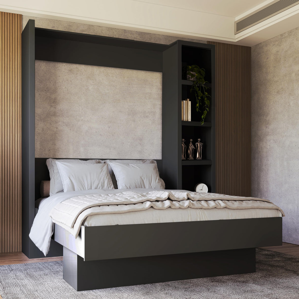 Oakland Living Easy-Lift Queen Murphy Wall Bed in Black with Bookshelf Oakland Living