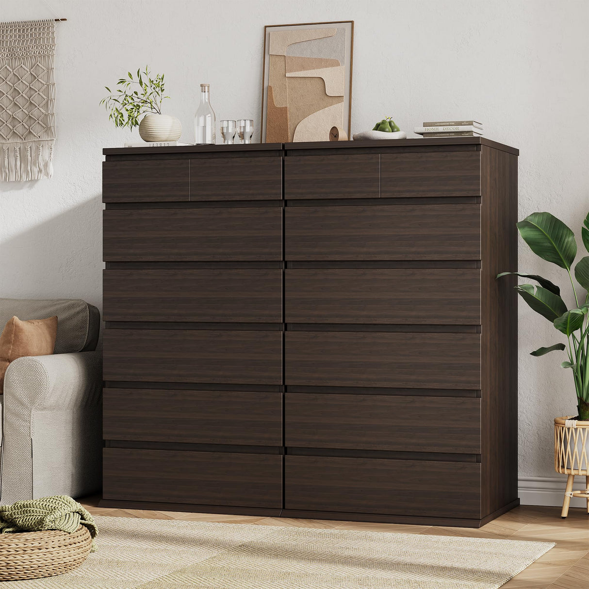 Brown Tall 7 Drawer Dresser for Bedroom, Modern Wood Closet Dressers & Chests of Drawers with Jewelry Storage, 23.6" L*15.8" W*47.5" H in Large Vertical Dresser for Bedroom, Living Room, Nursery Jocoevol
