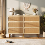 Rattan 6 Drawer Dresser for Bedroom, Large Double Dresser with Deep Drawers, Chest of Drawers for Closet with Wide Top, Long Wooden Dresser for Living Room, Hallway, Kids Room, Natural GarveeHome