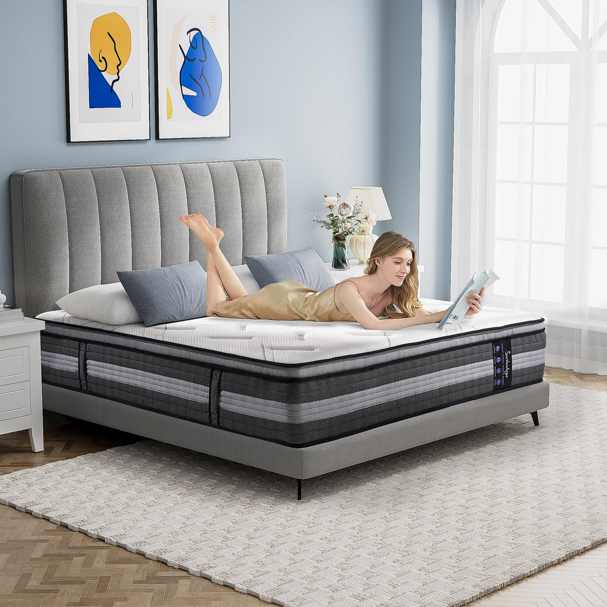 SURLUNKEYS 14 Inch Hybrid Mattress - Queen Size Mattress Medium Firm with Memory Foam, Individual Pocket Springs for Motion Isolation, Enhanced Edge Support, White SURLUNKEYS