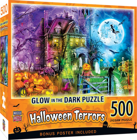 MasterPieces 500 Piece Glow in The Dark Halloween Jigsaw Puzzle - Halloween Terrors - 15"x21" Masterpieces