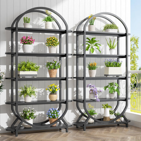 Semoic Tall Bookshelf Arched Bookcase, Modern 5-Tier Book Shelves with Storage Organizer - Industrial Curved Freestanding Open Display Shelving Unit for Living Room, Library, Home Office, Black Semoic