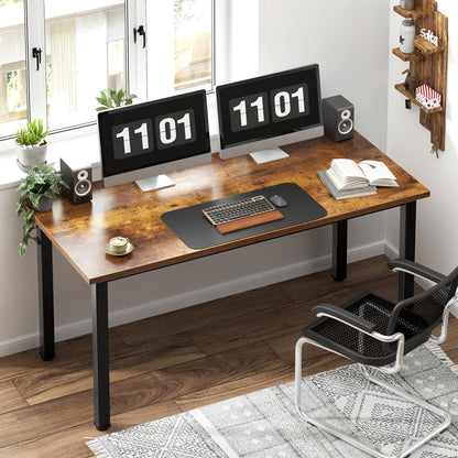 Need 55 Inch Large Computer Desk - Modern Simple Style Home Office Gaming Desk, Basic Writing Table for Study Student, Black Metal Frame, Rustic Brown