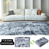 Rugcomf Area Rug 5x7 Washable Rug Boho Soft Abstract Pattern Non-Slip Faux Wool Vintage for Living Room, Bedroom, Farmhouse, Dining Room, Kids Playroom, Grey and Black Rugcomf