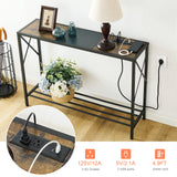 Tajsoon Console Table with Charging Station, 41.8" Entryway Table with Shelves, 2-Tier Narrow Sofa Table, Long Behind Couch Table, for Entryway, Foyer, Living Room, Hallway, Brown & Black Tajsoon