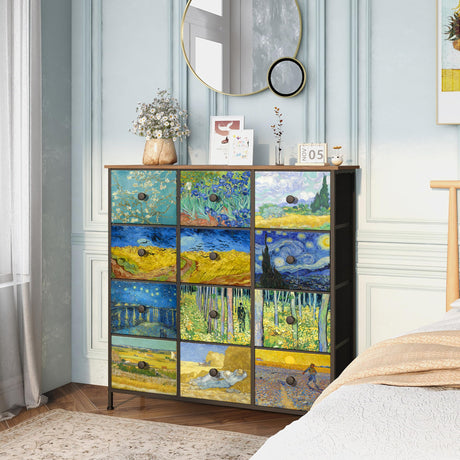 EXOTICA Dresser for Bedroom with 12 Drawers Tall Dresser & Chest of Drawers Fabric Dressers Storage Tower for Living Room Closet Hallway with Wooden Top and Metal Frame EXOTICA