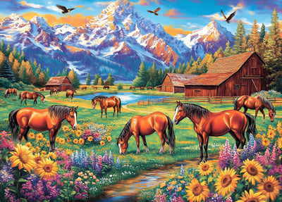 Horse Farm Jigsaw Puzzles 1000 Pieces for Adults Sunflowers Meadow 1000 Piece Jigsaw Puzzles for Adults