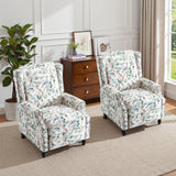Wingback Recliner Chair, Floral Fabric Pushback Recliner Chair, Upholstered Armchair Push Back Recliner, Rivet Trim Single Sofa Accent Chair with Wood Legs for Living Room, Bird Lumibee