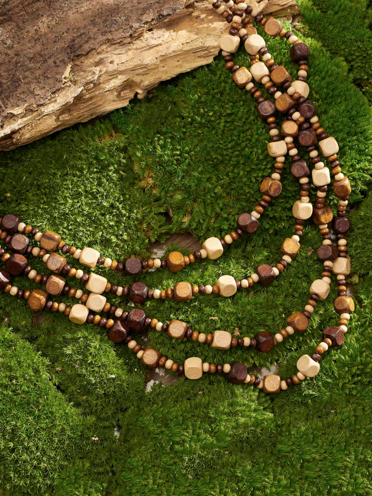 MINACHI Vintage Retro Wooden Beaded Multi Layered Long Necklace with Bonus Earrings, Women's Gift MINACHI