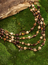 MINACHI Vintage Retro Wooden Beaded Multi Layered Long Necklace with Bonus Earrings, Women's Gift MINACHI