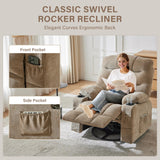 Hicosit Manual 360°Swivel Rocker Recliner Chair,Single Recliner Seat with Cup Holders,Recliner Chairs for Adults, Upholstered Fabric Lazy Boy Recliner for Bedroom,Living Room,Brown Hicosit