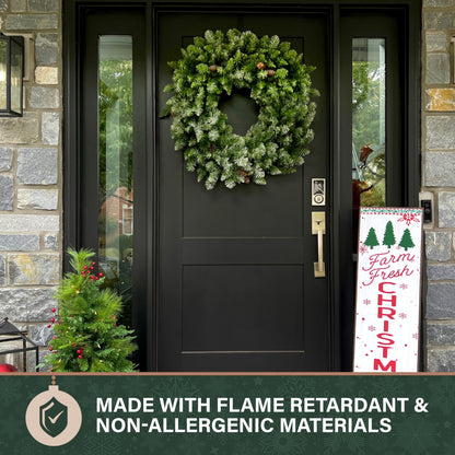 Fraser Hill Farm 36" Frosted Pine Wreath Door Hanging with Pinecones, No Lights, FFWRA036-0SN, Snow