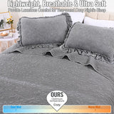 Uspring Grey Ruffled Floral Quilts Queen Size Soybean Fiber Filling Bedding Set 3 Piece, Stone-Washed Microfiber Farmhouse Shabby Chic Lightweight Soft Bedspread Coverlet for All Season, 90'' x 90'' Uspring