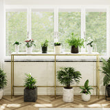 SONGXIN 70.9 Inch Console Table with Power Outlet,Modern Narrow Long Sofa Table Behind Couch,Skinny Entry Table with Gold Metal Frame for Entryway,Living Room, Hallway,Marble White SONGXIN