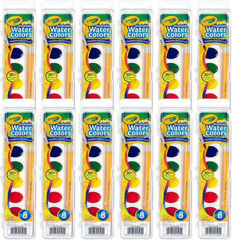 Crayola Washable Watercolor Paint Sets for Kids (12ct), Bulk Arts & Crafts Supplies, 8 Paint Colors, Brush Included, Easter Basket Stuffers & Gifts Crayola
