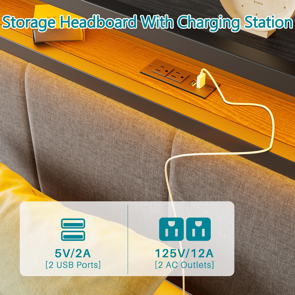 FOUBAM Twin Size Bed Frame with LED Lights and Charging Station, Bed with Storage Headboard,Heavy Duty Metal Slats Support,Mattress Foundation Easy Assembly(Black) FOUBAM