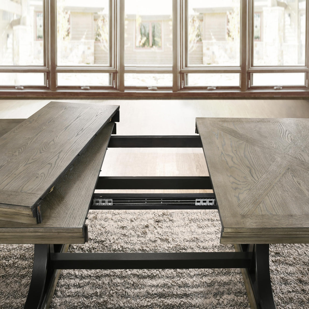 Roundhill Furniture Birmingham 8-Piece Dining Set: Extendable Table with 4 Side Chairs, 2 Armchairs, and a Nailhead Bench, Driftwood Finish Roundhill Furniture