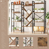 INNOD Triple 4 Tier Book Shelf, Large Wooden Bookcase with 14 Open Display Shelf, Modern Bookshelf Metal Frame Furniture for Living Room Bedroom Home Office Brown INNOD