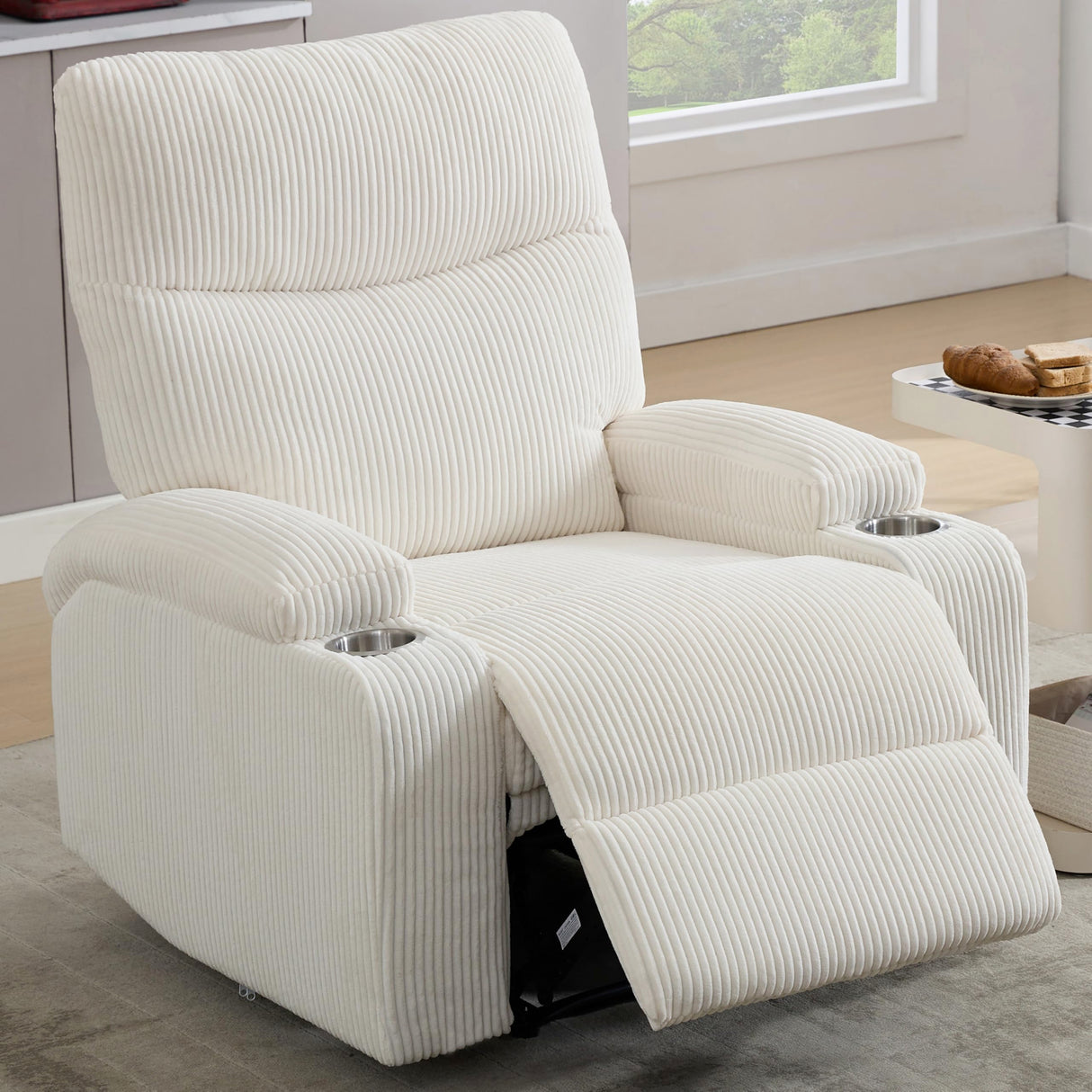 Recliner Chair, Manual Sofa-3 Comfortable Seating Positions, Ideal for Living Room, Office, RV, or Home Theater, Oversized Recliner Chairs for Adults(White) AIWOEN