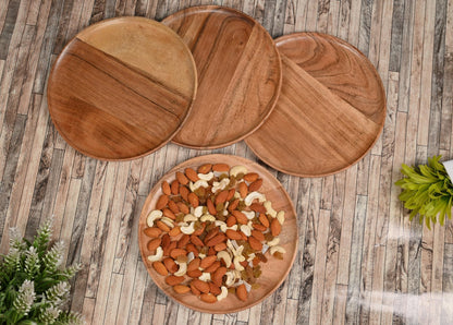 NIRMAN Acacia Wood Dinner Plates Set of 4 for Dishes Snack, Dessert Natural Wood Plates Serving Dinnerware Plate for Dinner (8" x 8" x 0.75") - WoodArtSupply