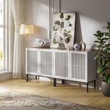 BVIUNTWO Farmhouse Buffet Cabinet with Storage, 63" Metal Base Console Table with Adjustable Shelves & 4 Doors, Antique White Sideboard for Kitchen, Dining Room, Living Room BVIUNTWO