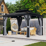 Aoxun 10'x12' Hardtop Gazebo, Aluminum Frame Canopy with Double Galvanized Steel Roof, Outdoor Metal Pavilion with Netting, Curtains for Backyard, Patio and Deck Aoxun