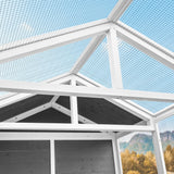 LZ LEISURE ZONE Chicken Coop with Chicken Run, Outdoor Hutch with Nesting Boxes, Wooden Walk-in Chicken House with Pull Out Trays, Garden Backyard Cage, Gray LZ LEISURE ZONE