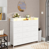 Welfuturer White Dresser with LED Lights and Charging Station for Bedroom 12 Drawers Dressers & Chest of Drawers Tall Dressers for Hallway Entryway Closets Living Rom Sturdy Steel Frame Wood Top Welfuturer