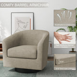 Pia Ricco Swivel Barrel Accent Chairs Set of 2, 360° Swivel Round Sofa Chair, Comfy Upholstered Fabric Single Sofa Club Armchair for Living Room/Reading Room/Bedroom, Light Brown Pia Ricco