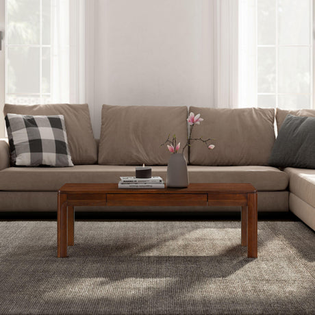 NTC Flow Modern Wooden Rectangle Coffee Table with Hidden Drawer – Waterproof & Heat Resistant, Dark Walnut NTC