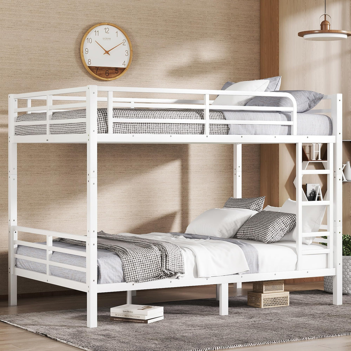 Bellemave Full XL Over Full XL Bunk Bed with Headboard and Build in Ladder, Heavy Duty Bunk Beds with Guardrail, Convertible Bunk Bed, Easy Assemble, Mattress Not Included, White Bellemave