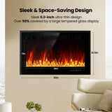 Electric Fireplace Insert 30" Realsmart 1500W Wall Mounted Fireplaces Recessed Heaters Remote Control Slim Black Fireplace Touch Screen Timer 12 Flame Colors LED Decor Low Noise RealSmart