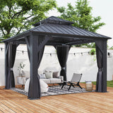 COVERONICS 10' x 10' Outdoor Galvanized Hardtop Gazebo - Aluminum Heavy-Duty Double Roof Vented Gazebo with Breathable Netting & Privacy Curtains for Patio, Porch, Garden, Lawn COVERONICS