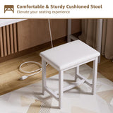 KAI-ROAD White Vanity Table with Lighted Mirror - 40“ Makeup Vanitys with Lights, Fabric Drawers & Power Outlet, Dressing Table Vanities Chair Set for Girls Bedroom KAI-ROAD