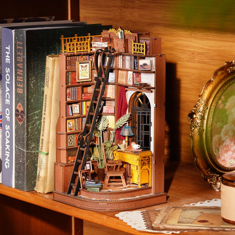 Rolife DIY Book Nook Kits for Adults, Miniature Dollhouse Booknook Kit, 3D Wooden Puzzle Creative Decorative Bookends Bookshelf Diorama Insert Crafts Hobbies Gifts (Silent Corner Study) Rolife