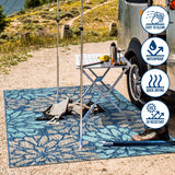 JONATHAN Y SMB110C-8 Zinnia Modern Floral Textured Weave Indoor Outdoor Area-Rug Bohemian Coastal Easy-Cleaning Bedroom Kitchen Backyard Patio Non Shedding, 8 X 10, Navy/Aqua JONATHAN Y