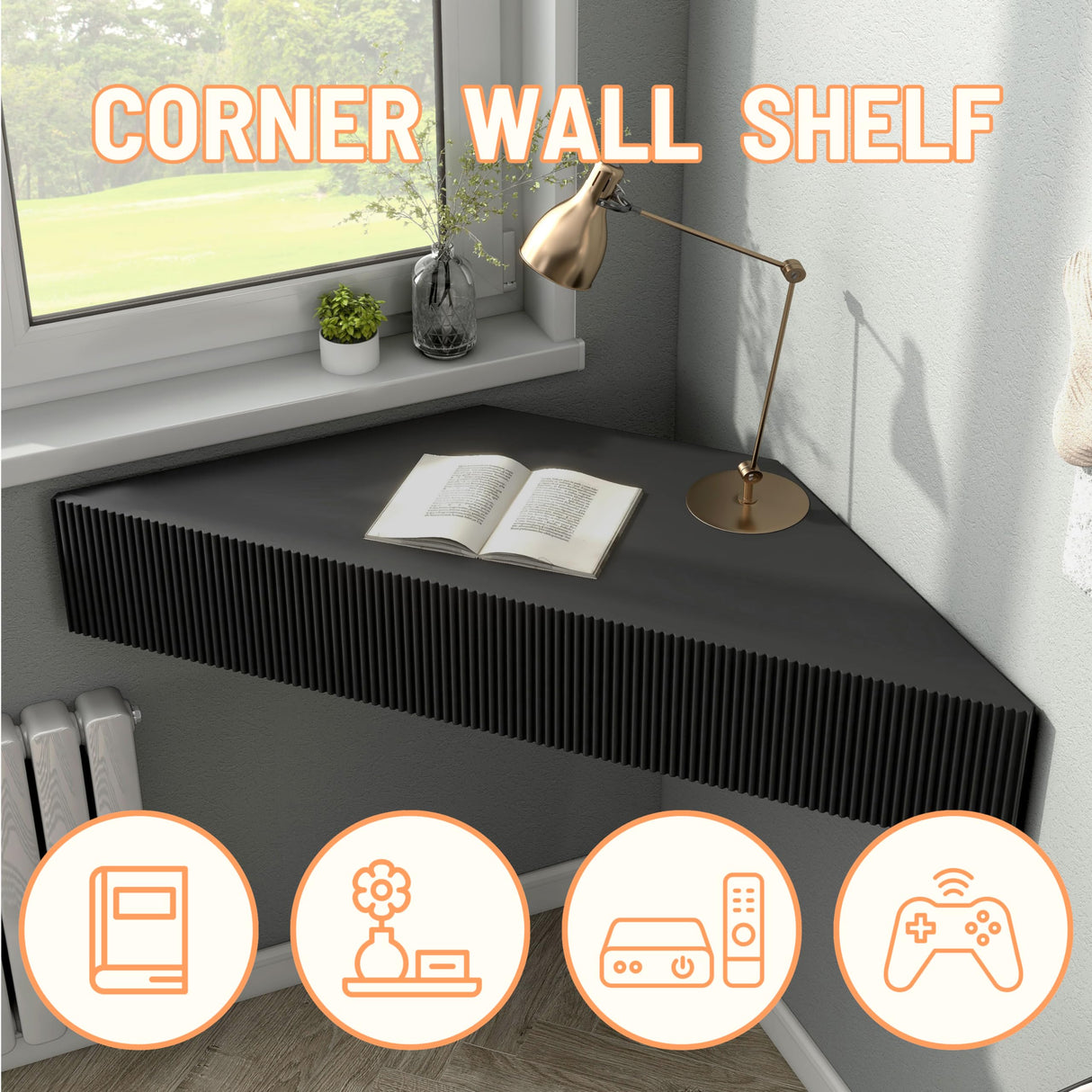 24/7 Shop at Home French 47 inch Modern Floating TV Console Table with 3D Wavy Panel Door, Wood Entertainment Center with Storage Space, Wall Corner Shelf for Living Room, Bedroom, Office, Black Pure 24/7 Shop at Home