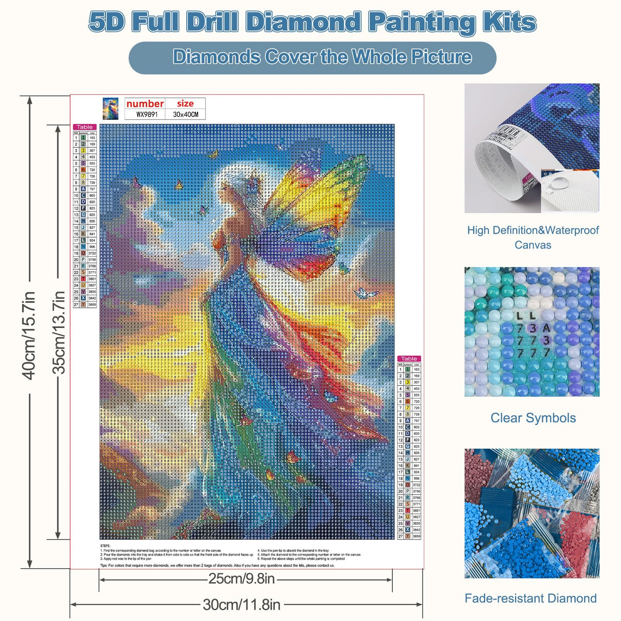 CEOVR Fairy Diamond Art Kits for Adults, 5D DIY Full Drill Diamond Painting Dots Gem Art, Adult Crafts Kits Arts and Crafts, Wall Decor for Home Office 12x16inch CEOVR