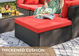 Devoko 5 Pieces Patio Furniture Sets All Weathevr Outdoor Sectional Patio Sofa Manual Weaving Wicker Rattan Patio Seating Sofas with Cushion and Glass Table (Red) Devoko