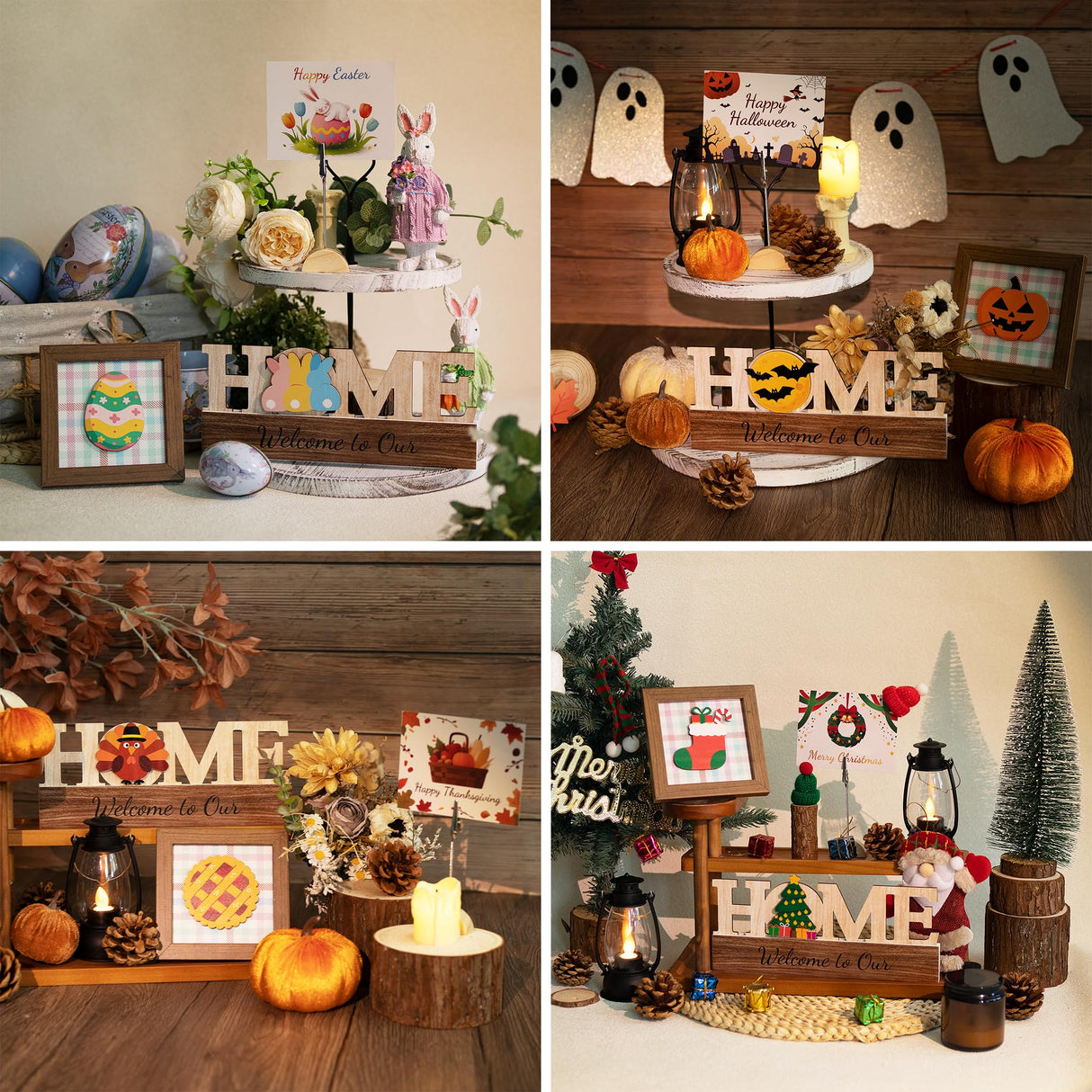 GAGILAND 48 Pcs Christmas Tiered Tray Decor Interchangeable Seasonal Home Decor Wooden Signs 17 Themes Thanksgiving Tiered Tray Decorations Set Year Round Holiday Decoration for Home GAGILAND