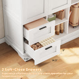 IRONCK Armoire Wardrobe Closet with 2 Drawers, 3 Doors, 2 Hanging Rods, Wardrobe Cabinet, Wooden Freestanding Bedroom Closet Cabinet with Adjustable Shelf, Storage Armoire, Rustic White IRONCK