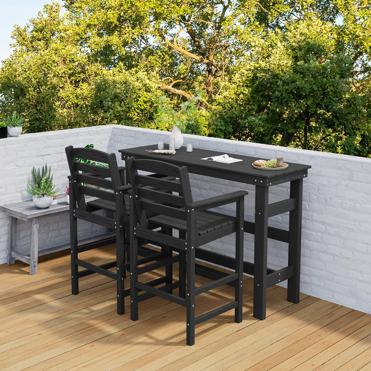 SERWALL 41" Outdoor Bar Table, All Weather HDPE Patio Bar Counter Height Table, Rectangle Patio Bar Table for Outside, Garden, Backyard, Balcony, Poolside, Black SERWALL
