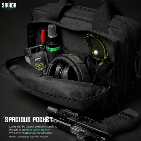 Savior Equipment Specialist Series Tactical Double Scoped Handgun Firearm Case Pistol Bag for Outdoor Hunting Shooting Range, Lockable Compartment, Additional Magazine Storage Slots Savior Equipment